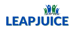 Leapjuice logo for managed ghost cms hostting platform. The world "leapjuice" is spelled in blue capital letters. Over the "I" there are 4 characters jumping; 2 are blue and 2 are green.